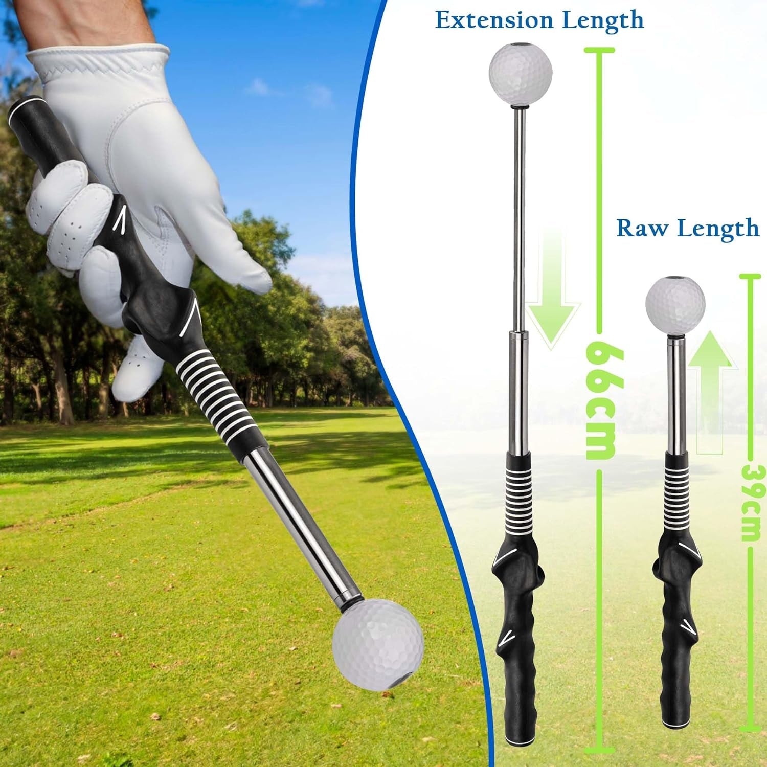 Ultimate Retractable Golf Swing Trainer - Right-Handed Grip Aid for Indoor Practice, Strength & Tempo Enhancement for Chipping and Hitting